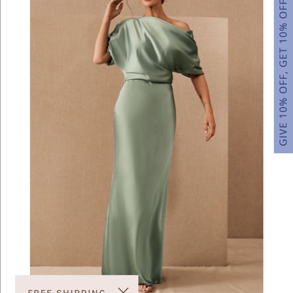 Amsale Pryce Off-the-Shoulder Column Dress, light green size 8 - worn once!